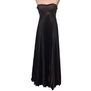 Badgley Mischka Formal Maxi Dress Size 6 Brown Floral Lace Pleated Babydoll Gown